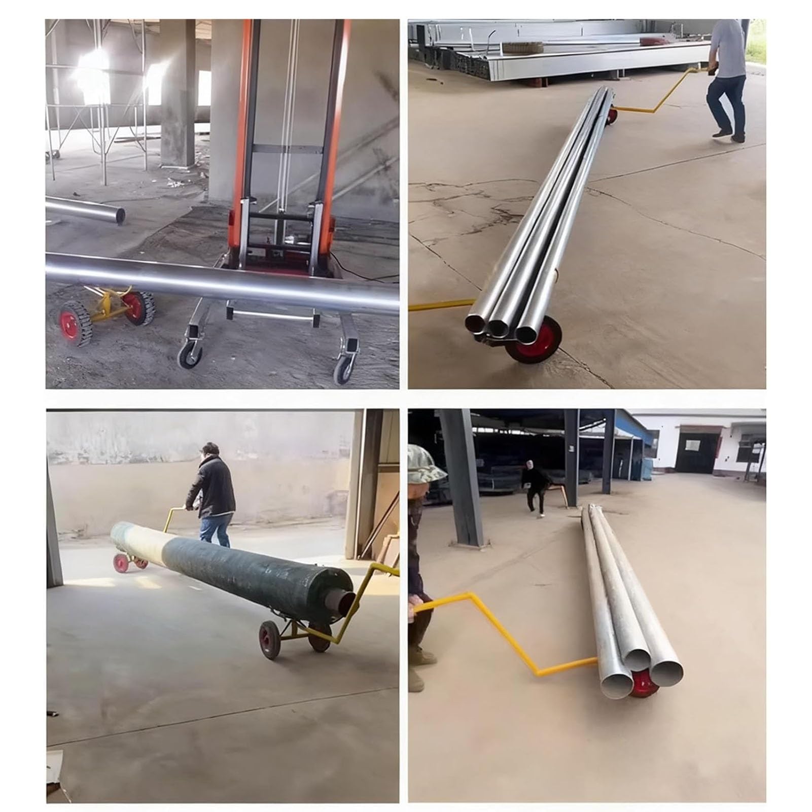 Wózek do transportu rur, wytrzymała konstrukcja stalowa, mobilna przemysłowa podstawka barowa na plac budowy, magazyny i warsztaty, 43 cm