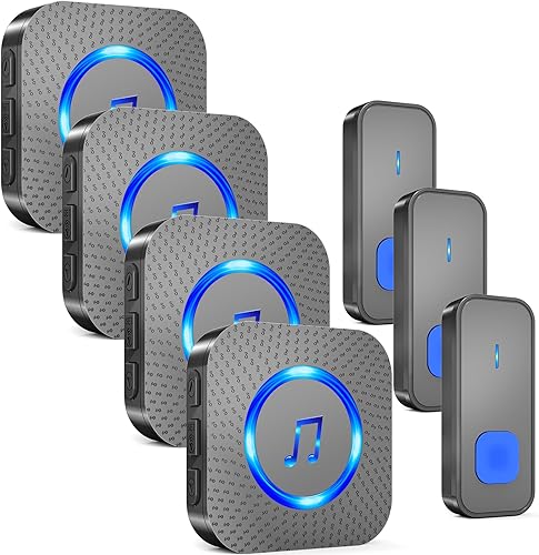 Miniatura 8 de SURFOU - Timbre inalámbrico con 1 receptor 2 botones, timbre impermeable IP55, timbre remoto de 1300 pies/400M, 55 campanadas 5 volúmenes, luces LED