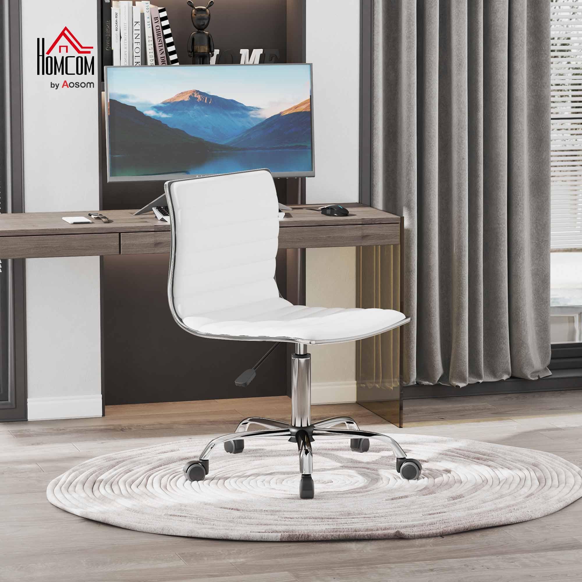 HOMCOM Silla de Oficina sin Brazos Giratoria Altura Ajustable Blanco