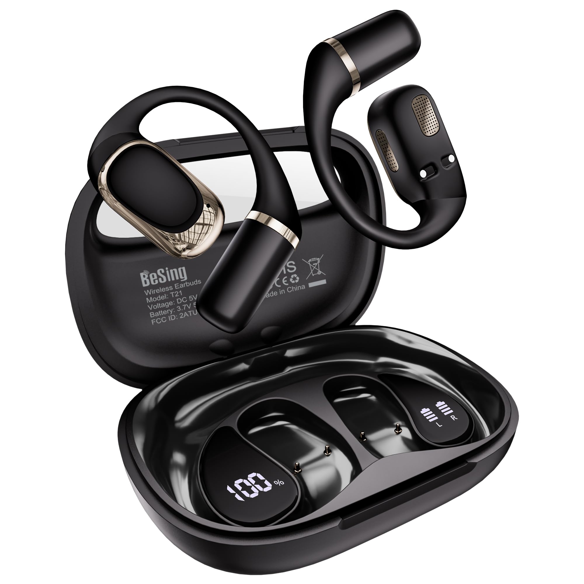 Open Ear Earbuds, Over Ear Headphones with Ear Hooks, True Wireless Bluetooth 6.0 Earphones, Stereo Sound, Ultra-Comfort, 50H Playback, IPX7 Waterproof Ear Buds with Mics for Running Sports