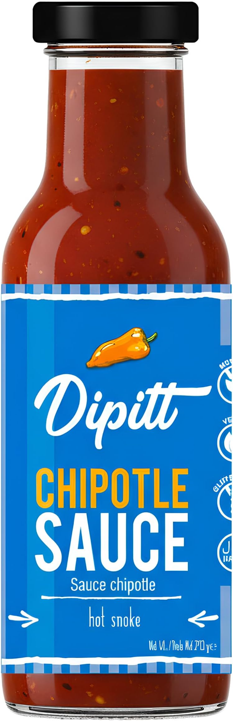 Dipitt Chipotle Sauce 10.22 oz (290g) | Condiment for Dipping, Marinade & Cooking | Verified Non-GMO | Halal & Gluten Free | No Artificial Colours | Finest Glass Bottle