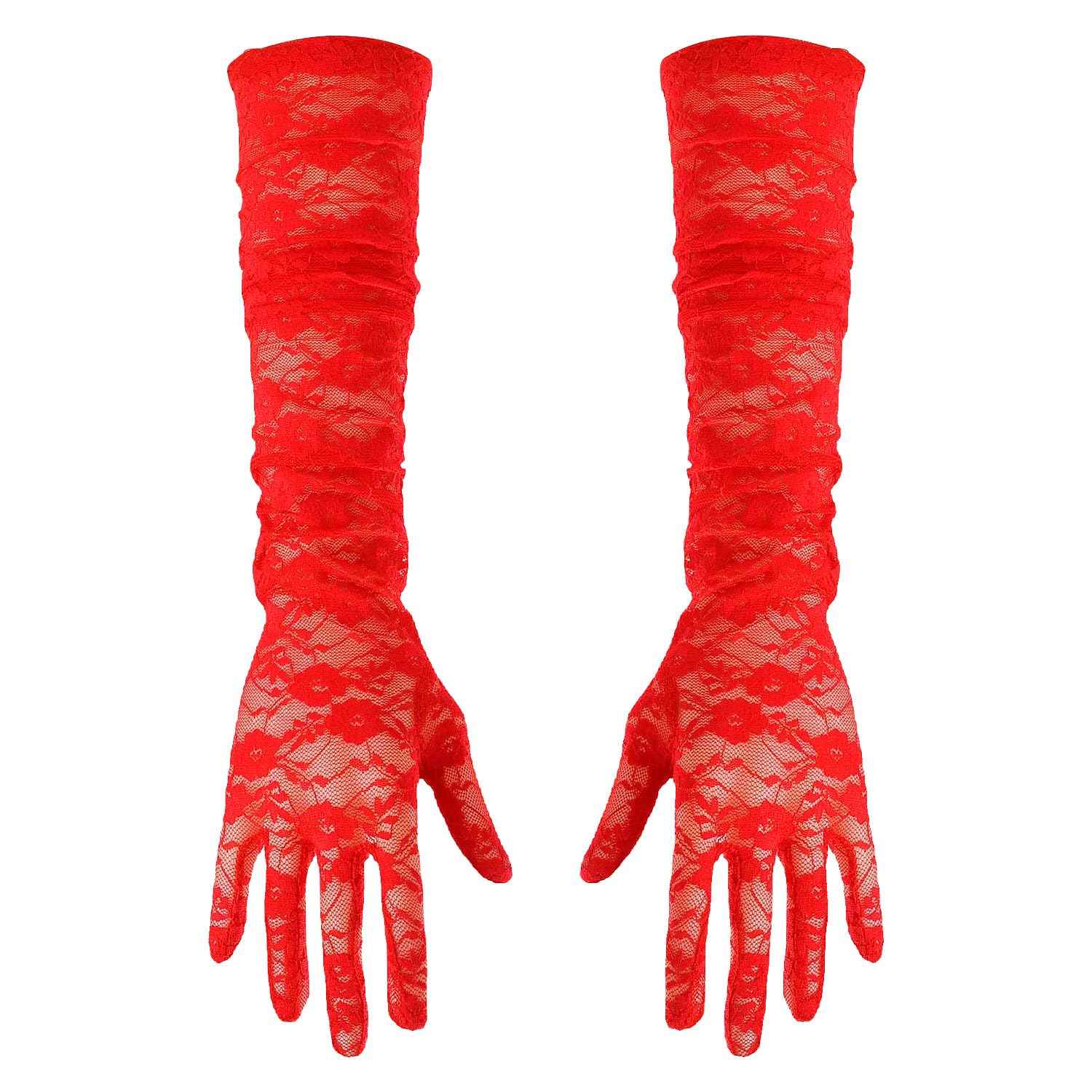 Wellrun Women's Red 1Pairs Long Lace Gloves For ,Elbow Length Floral Lace Gloves,80S Elegant Opera Glove For Wedding,Prom,Costumes Masquerade,Tea Party,Prom(Red)