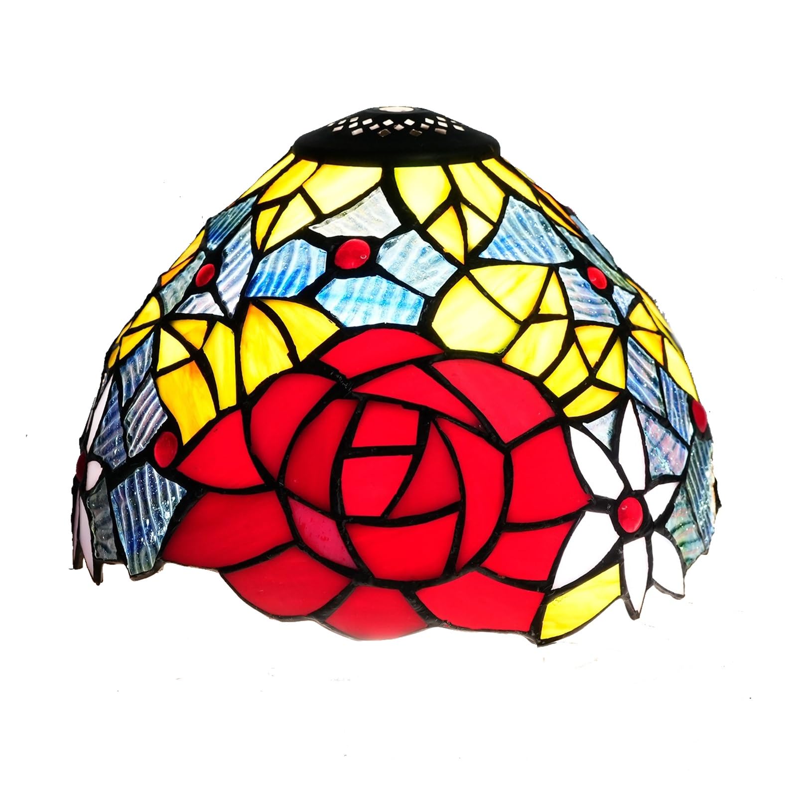 HJRegaFimu 8 Inch Stained Glass Lamp Shade Small Replacement Lampshade Red Roses Vintage Style Deco For Ceiling Light Pendant Chandelier Wall Table