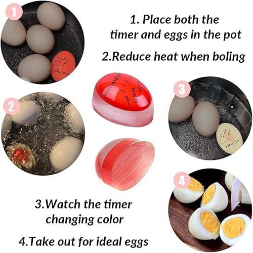 Miniatura 4 de Lasubst Temporizador de huevos para hervir huevos que cambia de color cuando termina, rojo clásico
