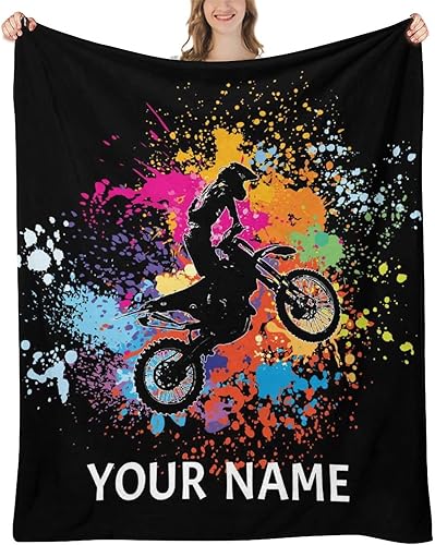 Miniatura 1 de Manta de motocicleta personalizada con nombre personalizado para niños y adultos, acogedora y suave para sofá, cama, manta deportiva de franela para