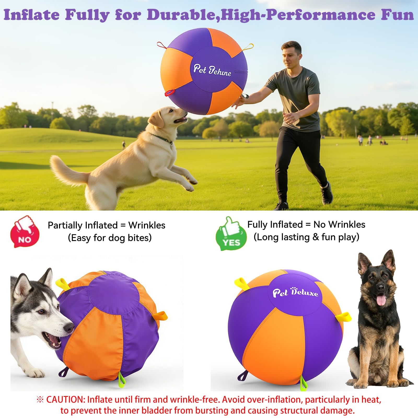 Hundehüttenball für Hunde, 45,7 cm, Herding Ball für Australian Shepherd Collie, Border Collies, Rinder und mittelgroße bis große Rassen, schnell aufblasende Pumpe, langlebige und wasserdichte