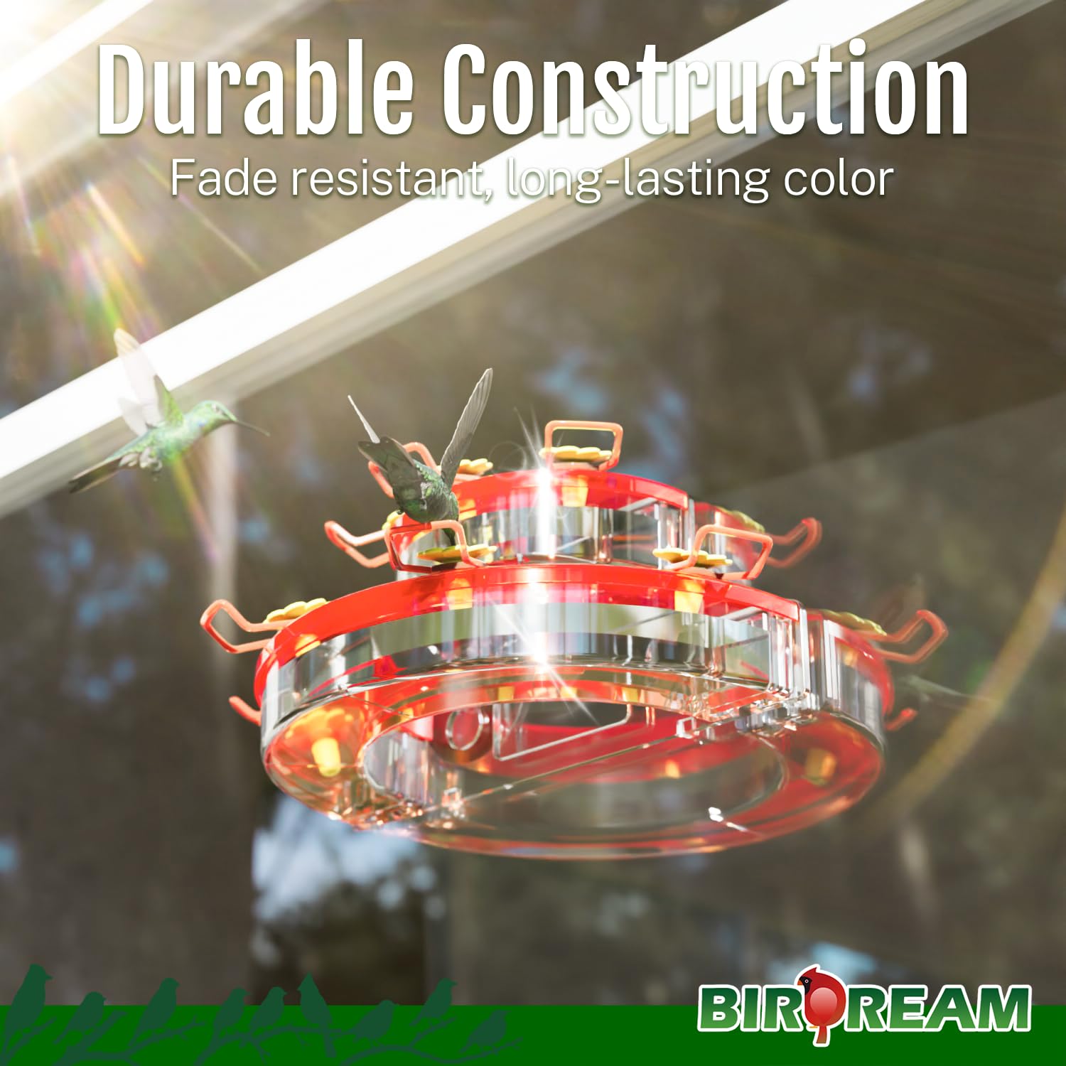 Birdream Comederos de colibrí para ventana para exteriores, con ventosas fuertes y 7 puertos de alimentación, fácil de usar y mantener, regalo para los amantes de los pájaros, comedero de plástico