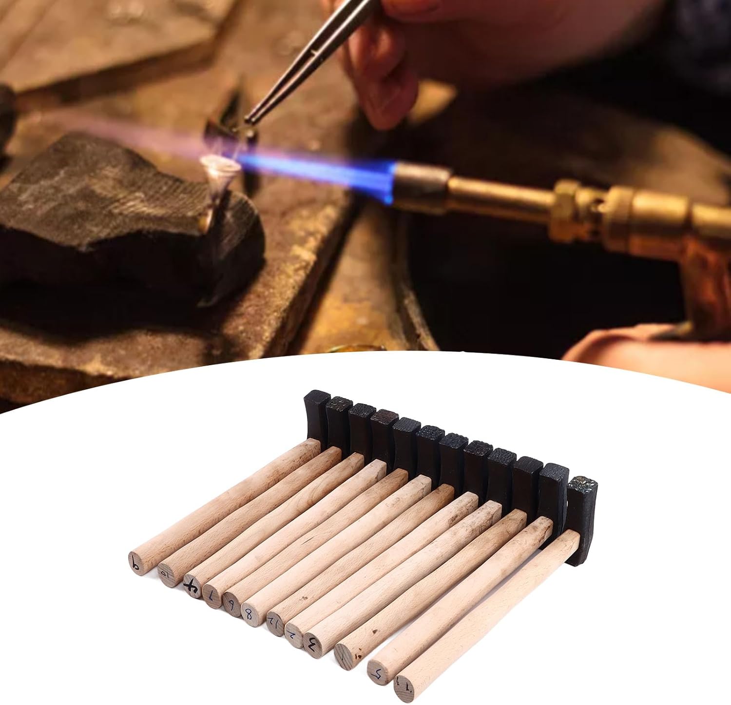 Texturing Hammer, Wooden Handle, Delicate Textures, 12 Patterns, Metal Material, for Shaping and Metalworking