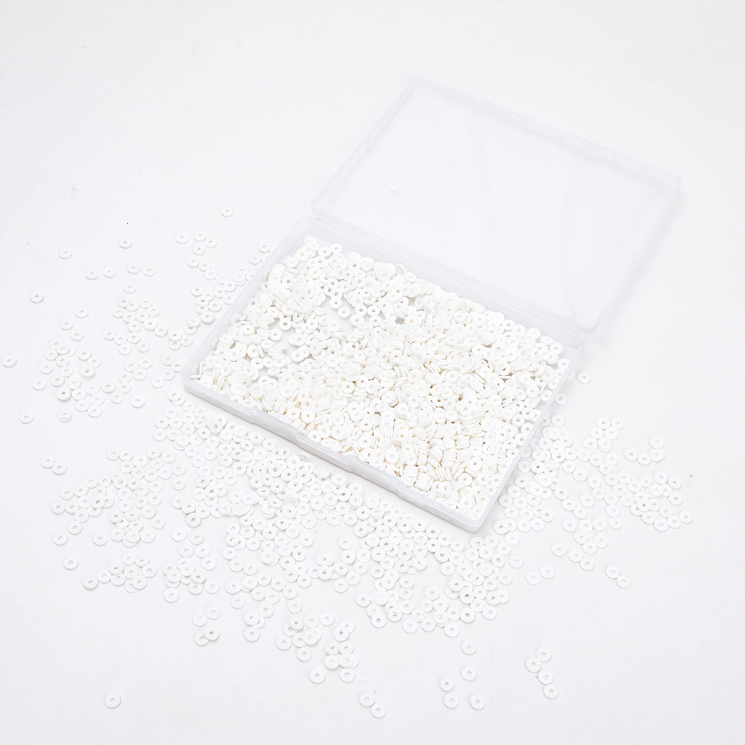 2000pcs 6mm Clay Beads with Box Package White Polymer Clay Beads for Bracelets Necklace Jewelry Making (White 2000Pcs)