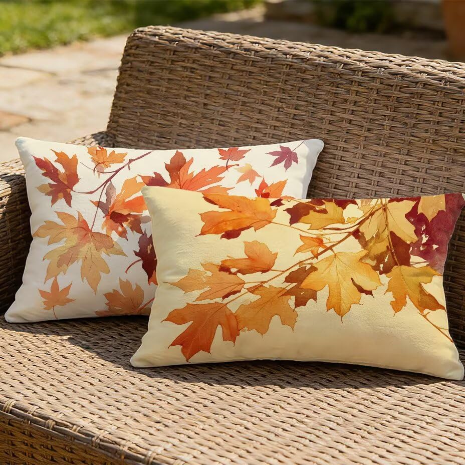 Housse de coussin de jardin rectangulaire feuille orange extérieur 70x90 - 2