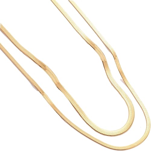 YANODA Collar de espiga para mujer, collares de oro de 14 quilates para mujer, delicado collar de oro en capas para mujer, collar de cadena de