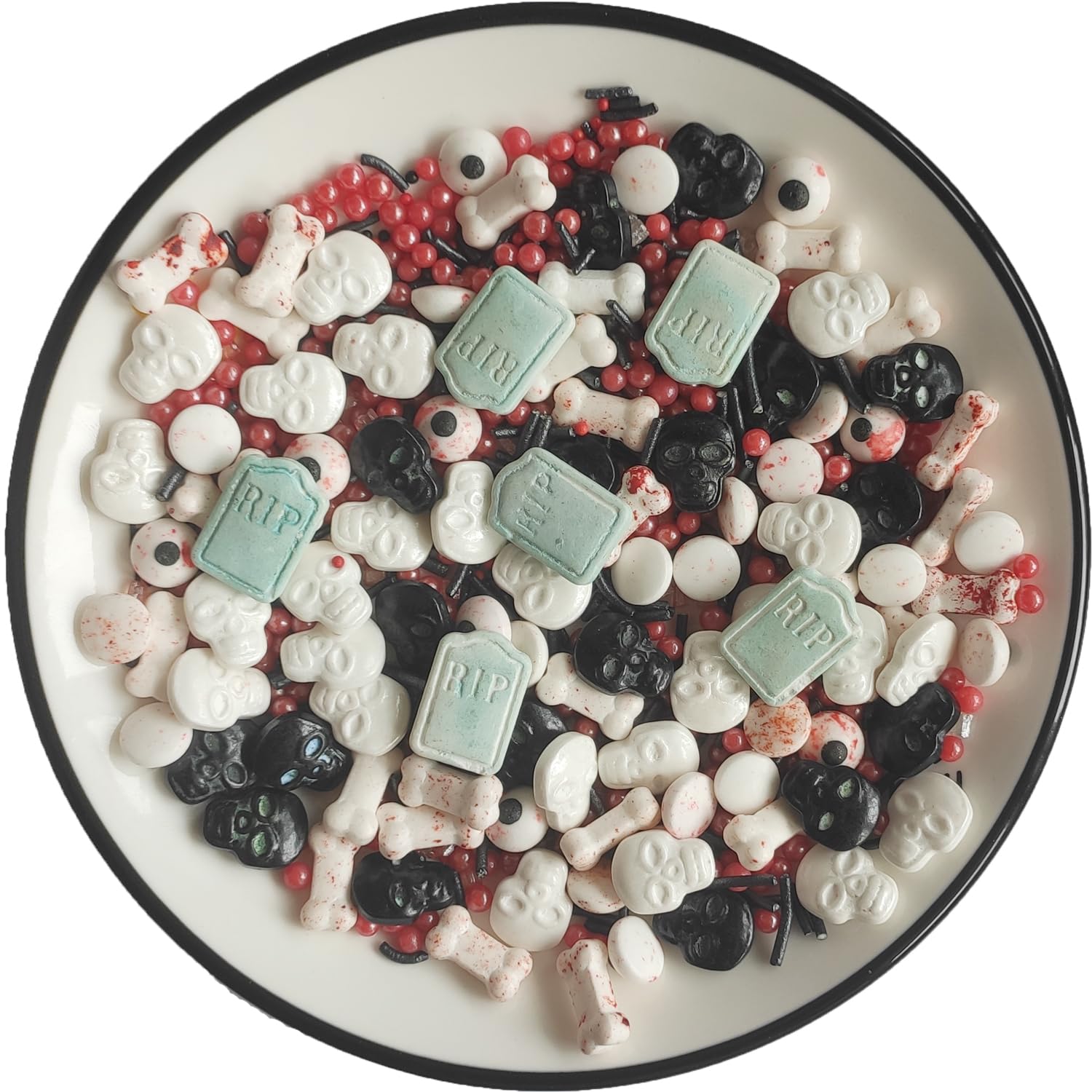 Edible Halloween Candy Sprinkles Pearls & Jimmies | Tombstone Cake Cupcake Toppers | Bloody Eye cookie decoration | Skull Dessert Sprinkle | Bloody Bone Daily Cake Decorating