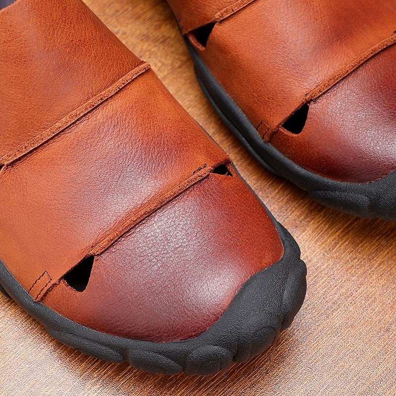 Men Leather Sandals Soft Breathable Hiking Sandals Outdoor Men Casual Slippers Beach Shoes(39 Code)4