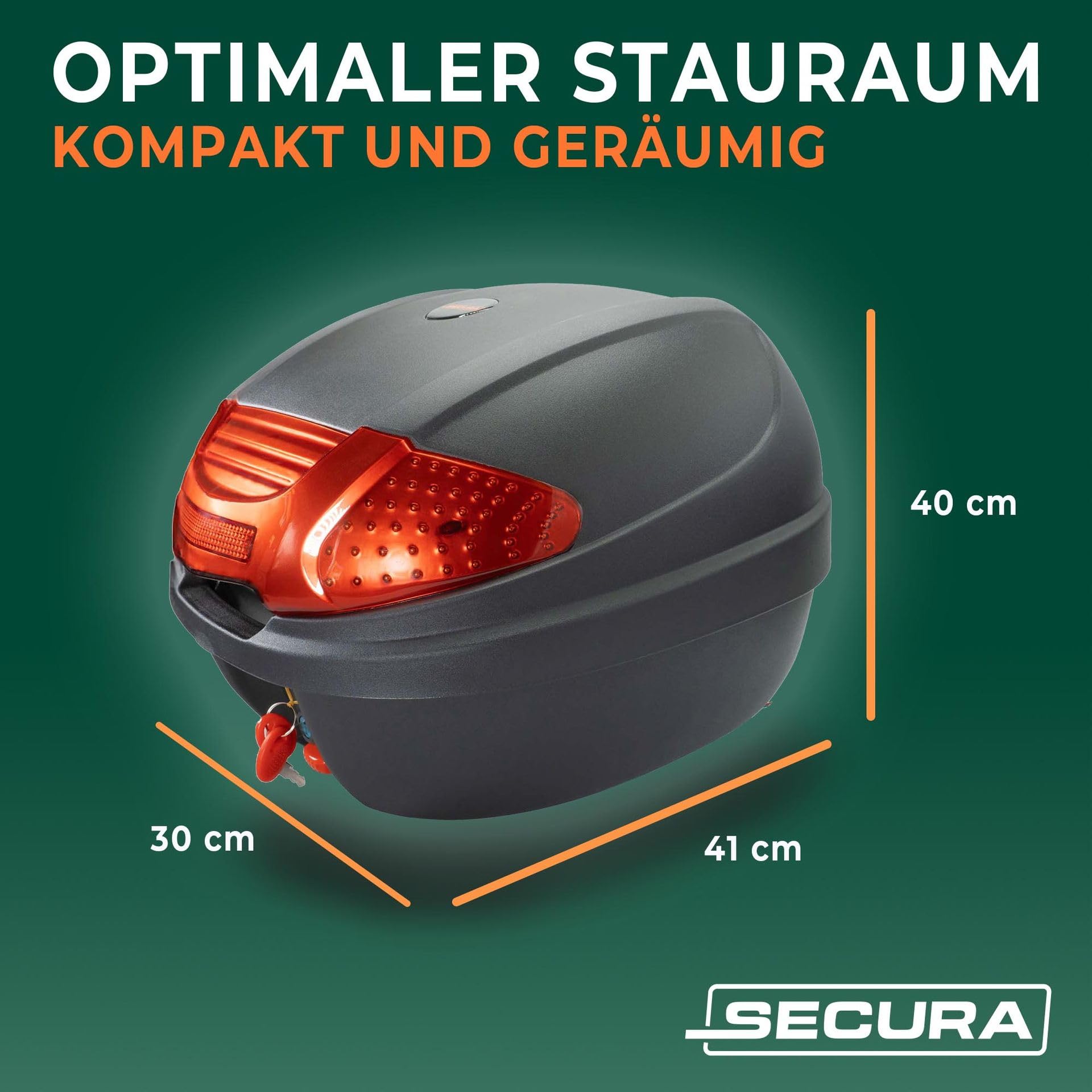 Secura Topcase Motorradkoffer schwarz 32 L abschließbar mit Rücklicht