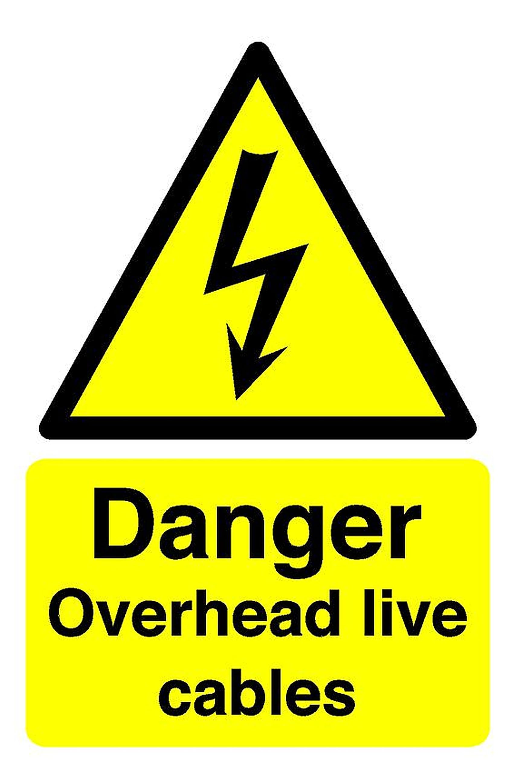 Safety First Display Ltd Yellow/Black Danger Overhead Live Cables Sign - 3Mm Aluminum Dibond High-Visibility And Durability For Indoor/Outdoor Usage (400Mm X 300Mm) Ensures Safety Within 14M Viewing Distance.