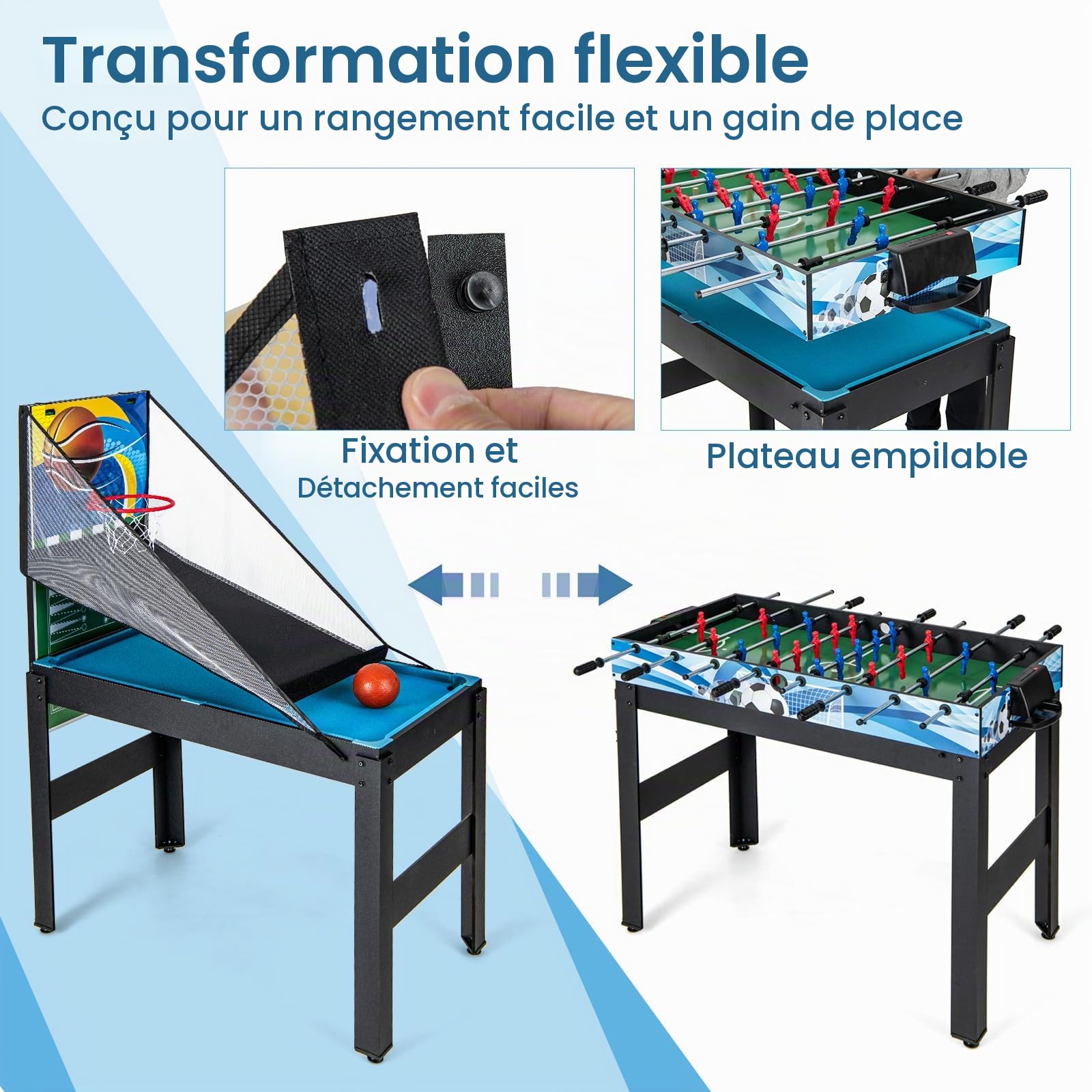 HOMASIS 14 en 1 Table Multijeux avec Baby-Foot, Basket, Billard, Hockey, Ping-Pong, Echecs, Dames, Backgammon,Cartes de Poker, etc,pour Enfants et Adultes, pour Fêtes et Réunions