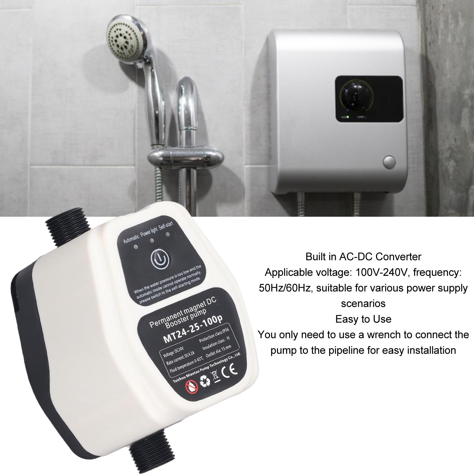 Bomba de Agua, Bomba de Aumento de Presión de Agua 25L Detección Inteligente 100-240V para el Hogar (Enchufe de la UE)