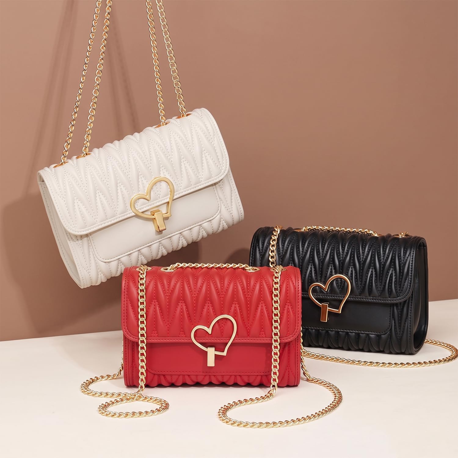 Bolso de Hombro Mujer con Cadena, Elegante Bolso Bandolera con Solapa, Bolso de Mano Cuadrado Clásico Estructurado Casual Diario Negro