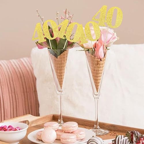 Miniatura 4 de 12 piezas de palitos de centro de mesa con purpurina para 40 cumpleaños, número 40, decoración de flores para 40 cumpleaños, aniversario, fiesta,