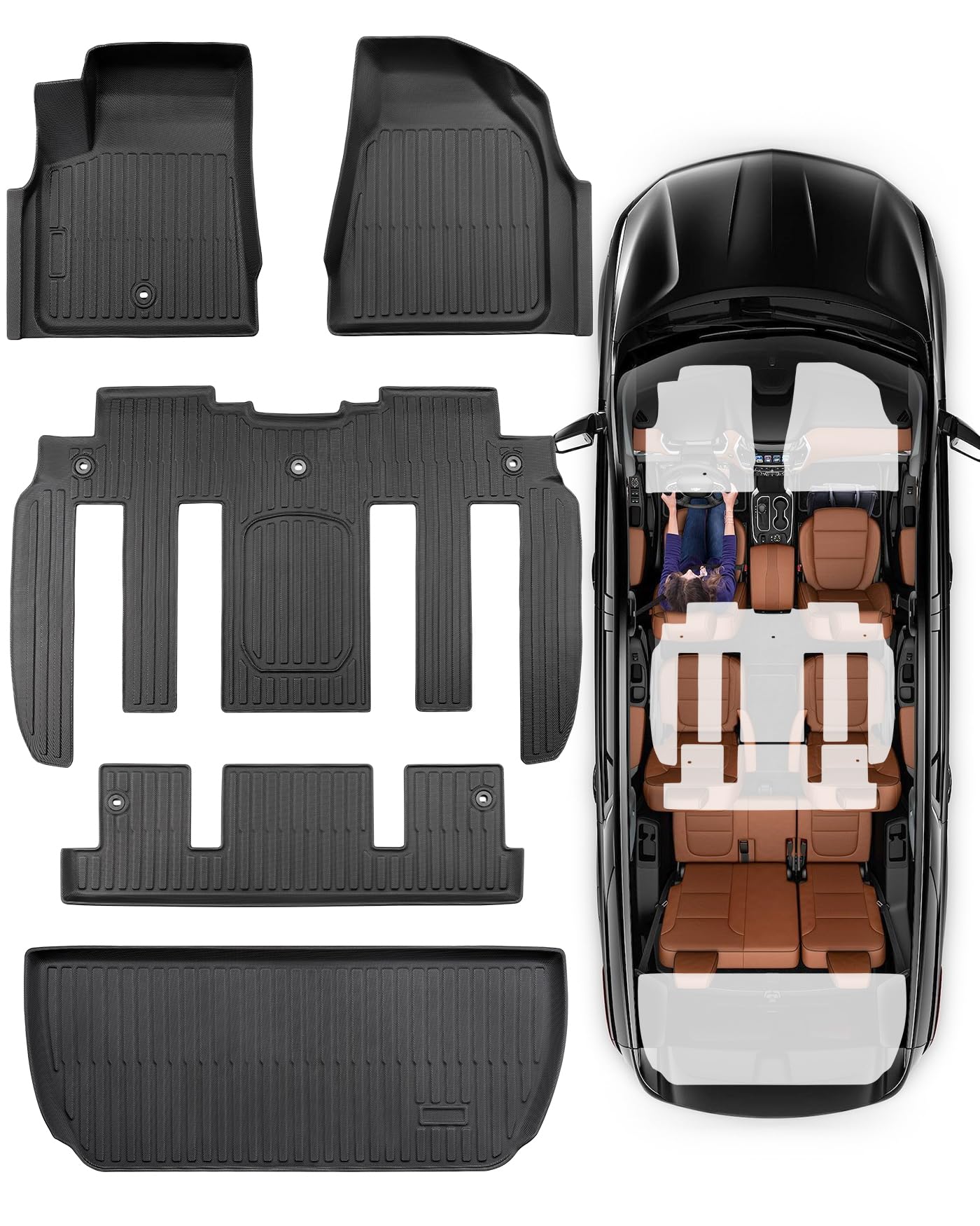 Alfombrillas para Traverse Enclave 2009-2017 (solo con asientos tipo butaca de segunda fila), revestimiento para maletero, accesorios de goma para todo tipo de clima, tapetes personalizados para Chevy Traverse y Buick Enclave SUV.