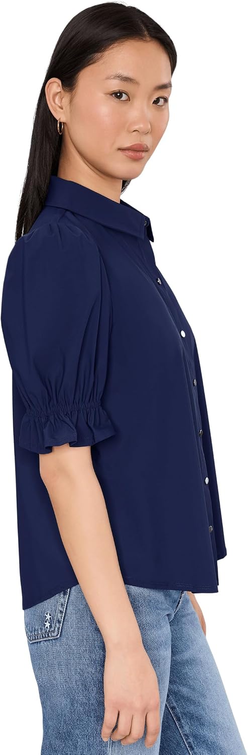 Liverpool Los Angeles Petite Elbow Puff Sleeve Snap Front Knit Shirt
