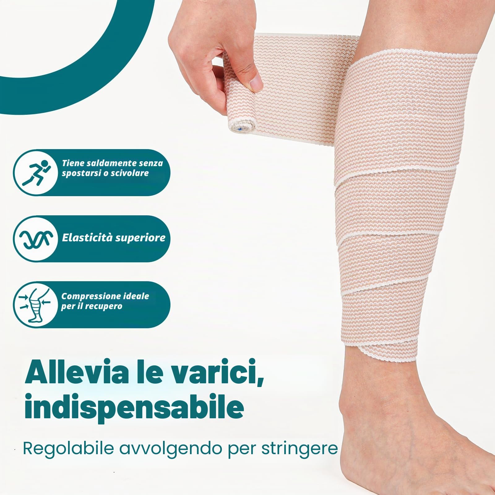 AZEN Confezione 6 bende elastiche alta qualità, 10 cm, bendaggio compressivo per gambe, fasce linfedema caviglie ginocchia pancia corpo