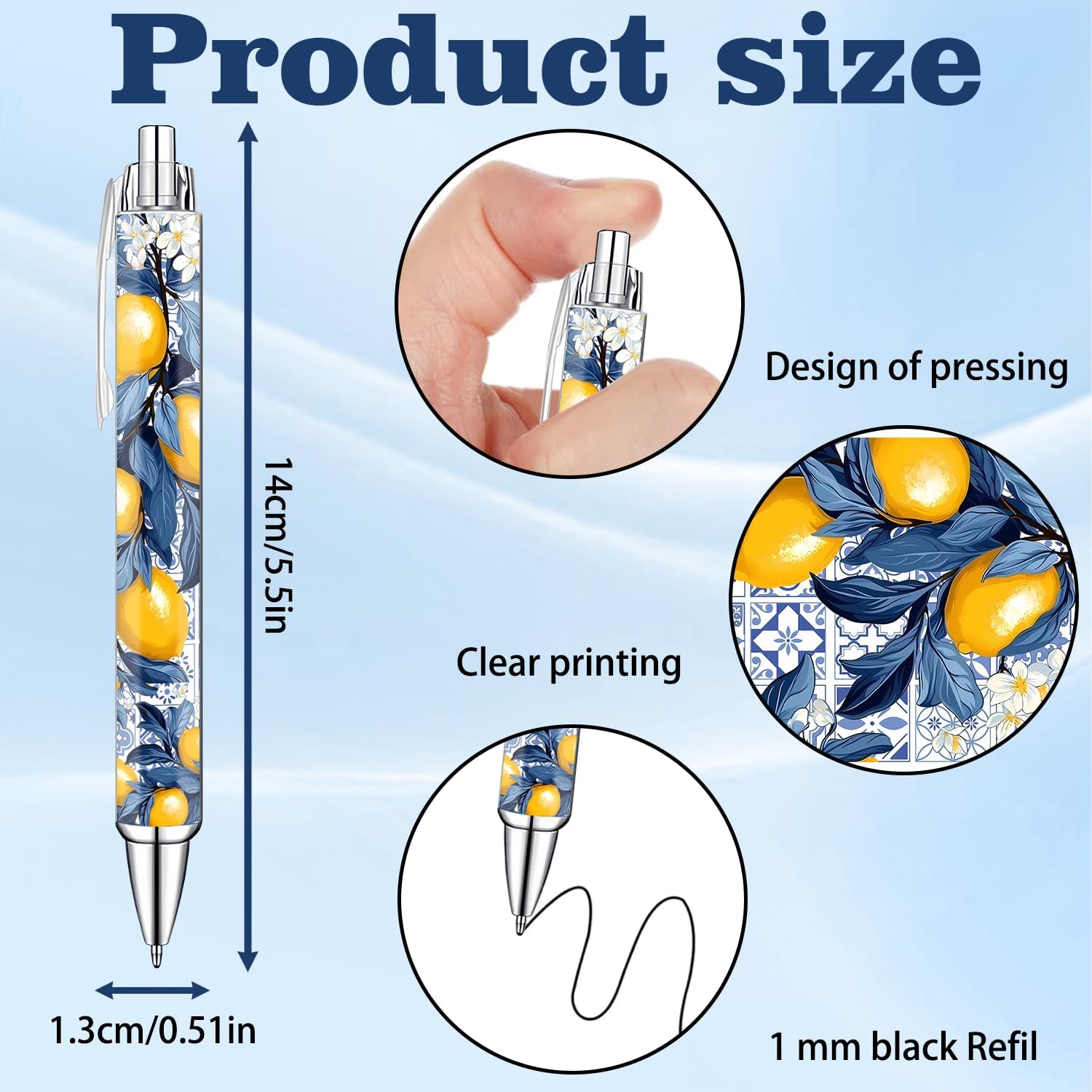 Capri Lemon Pens Set – Mediterranean-Inspired Ballpoint Pens for Girls, Students, and Stationery Lovers – Smooth Writing Pens for School, Journaling, or Gifts – Bright and Elegant Design, 8 Pack image 2