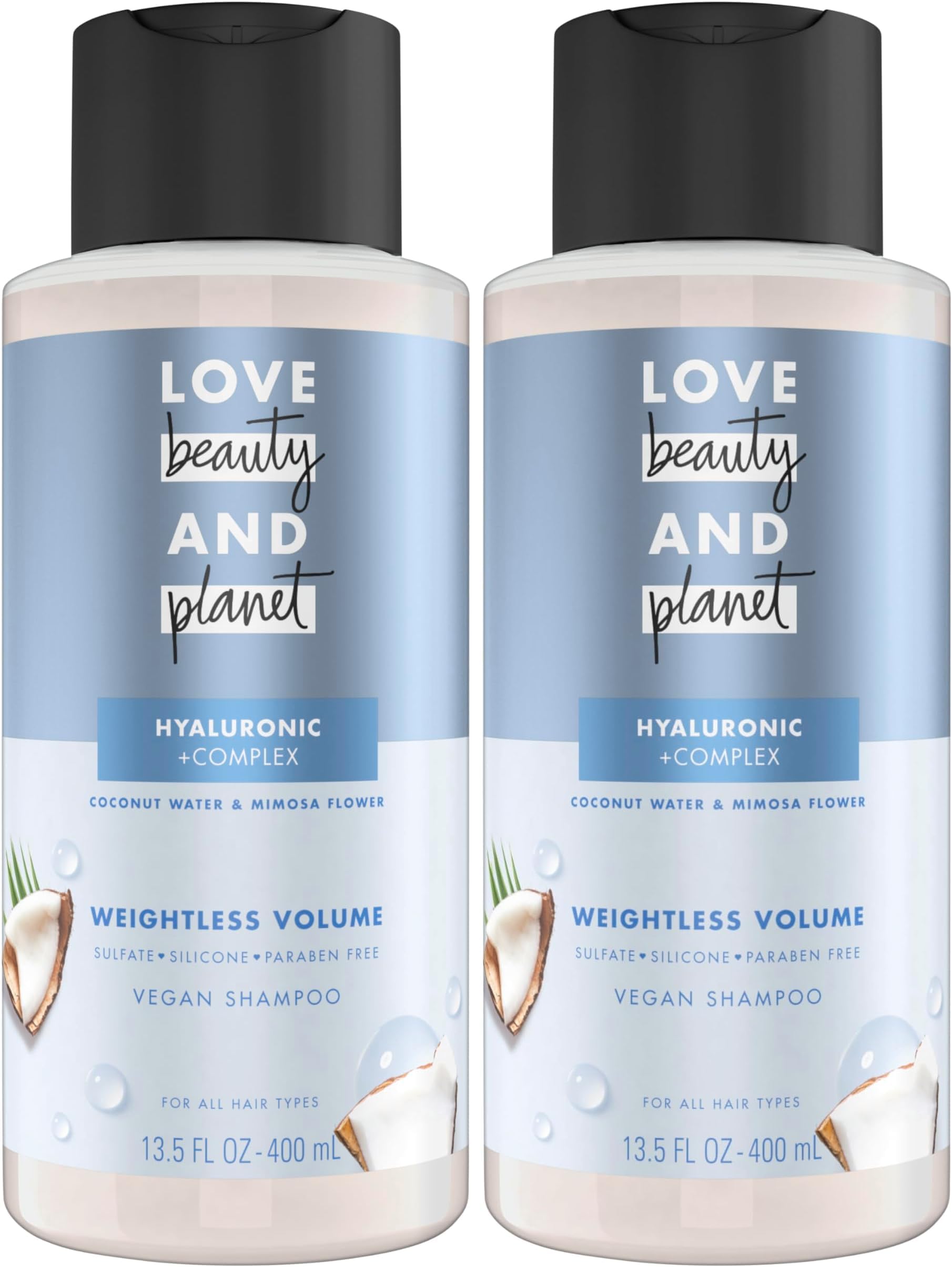 Weightless Volume Shampoo with Hylauronic acid Coconut Water & Mimosa Flower for Thin and Fine Hair 13.5 oz (Pack of 2)