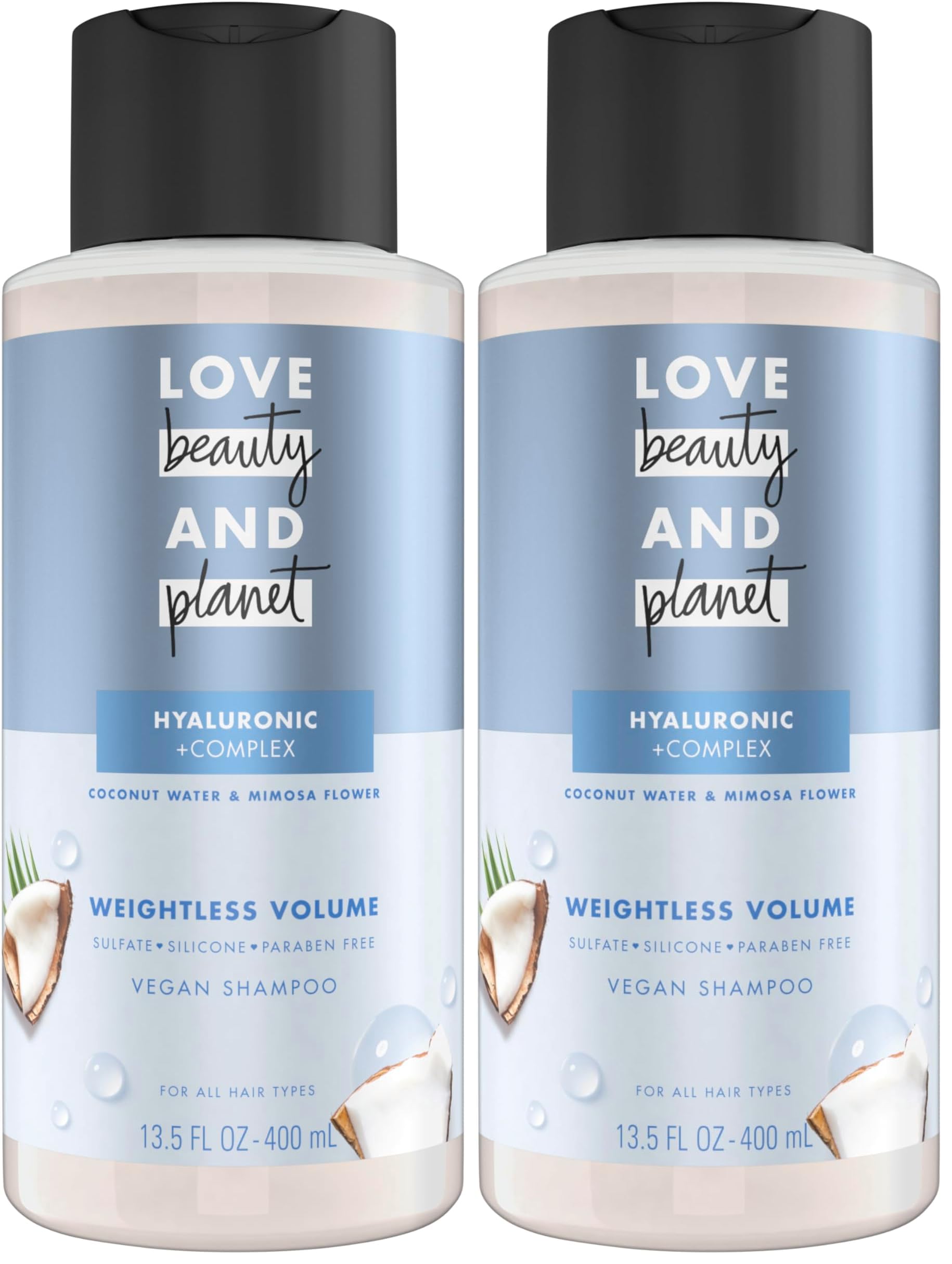 Love Beauty and Planet Weightless Volume Shampoo with Hylauronic acid Coconut Water & Mimosa Flower for Thin and Fine Hair 13.5 oz (Pack of 2)