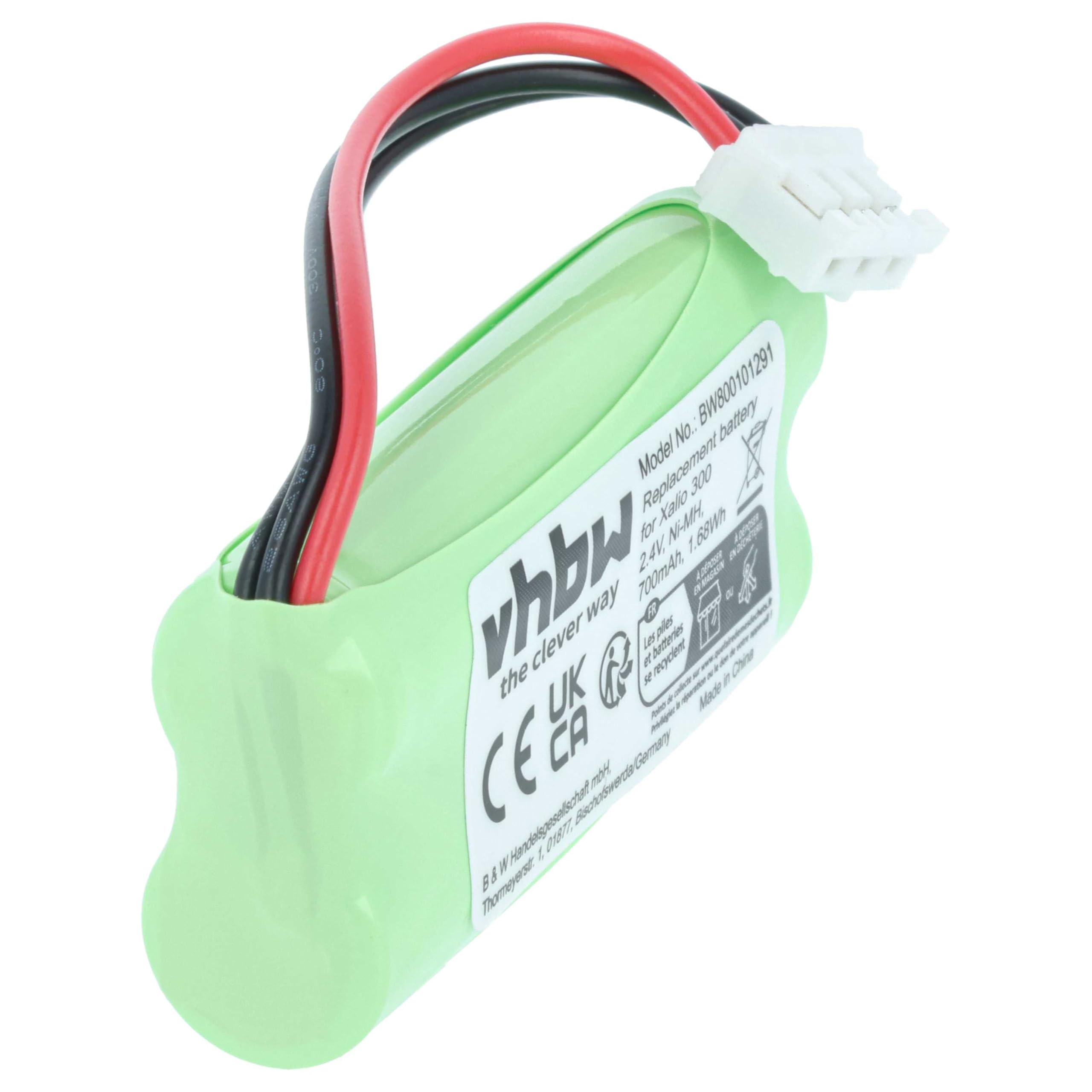 vhbw NiMH akumulator 600 mAh (2,4 V) do bezprzewodowego telefonu stacjonarnego Philips Xalio 300, 300 DECT jak 2HR-AAAU, H-AAA600X2, H-AAA500X2.