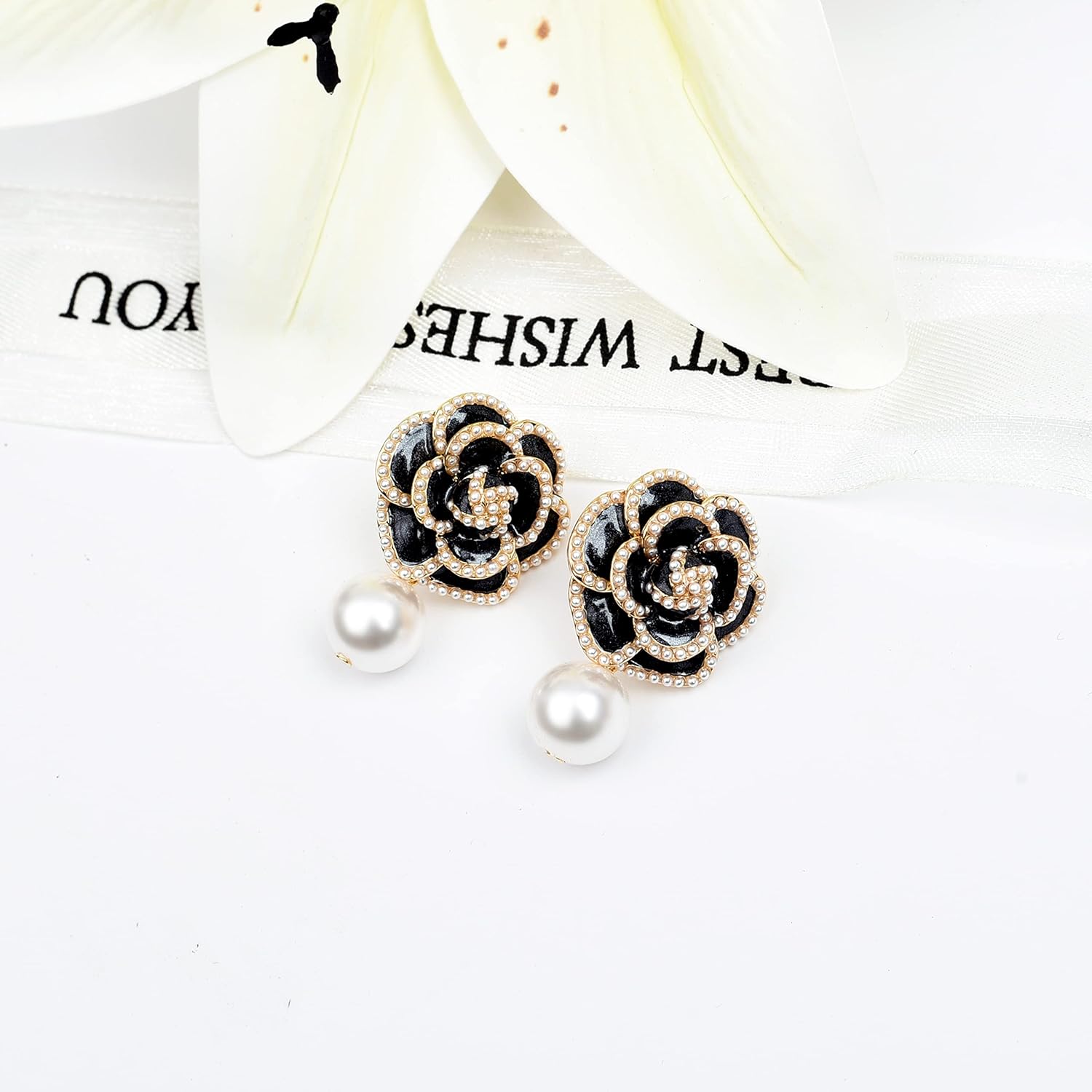 Fashion Imitation Pearl Floral Dangle Drop Earrings Studs for women - Image 3