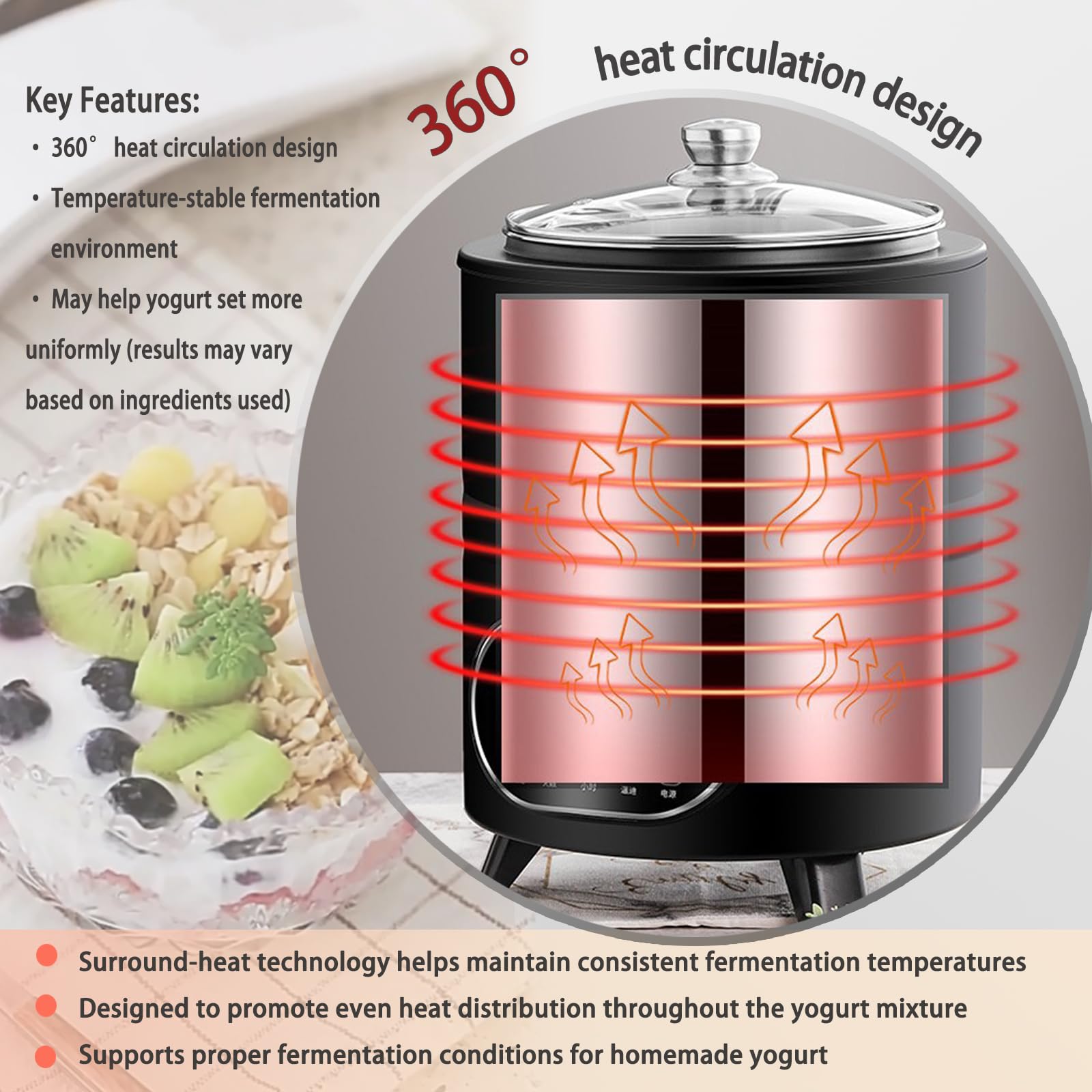 Yogurtera Comercial de 8L/12L con Control de Temperatura 25°C-80°C, Máquina de Fermentación Automática para Yogur y Natto Caseros con Temporizador y Funciones de Seguridad black 8L / 2.1 gal
