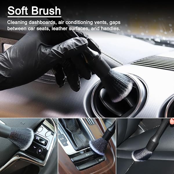 7PCS Car Detailing Brush Set,Various Hardness Options for Brushes, Natural Cleaning Gel Included, Complete Auto Interior and Exterior Detailing Kit for Wheels, Air Vents, and Leather Seats - 5