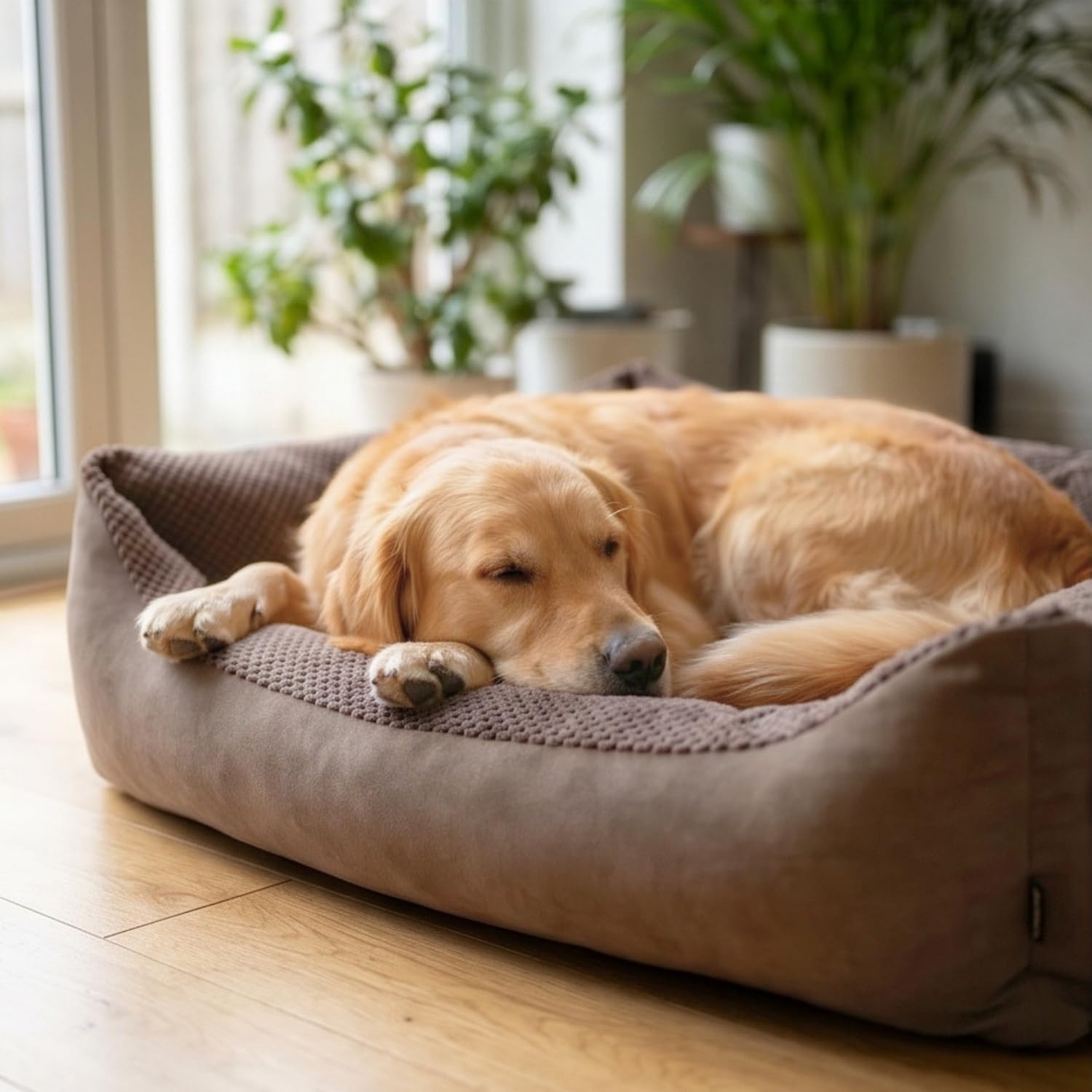 4L Textil TEO Cama para Perros Medianos Lavable y Desenfundable – Sofá para Perros en Tejido Resistente, Cojín Cómodo – 80x60 cm, Marrón | Con cremallera, lavable a máquina
