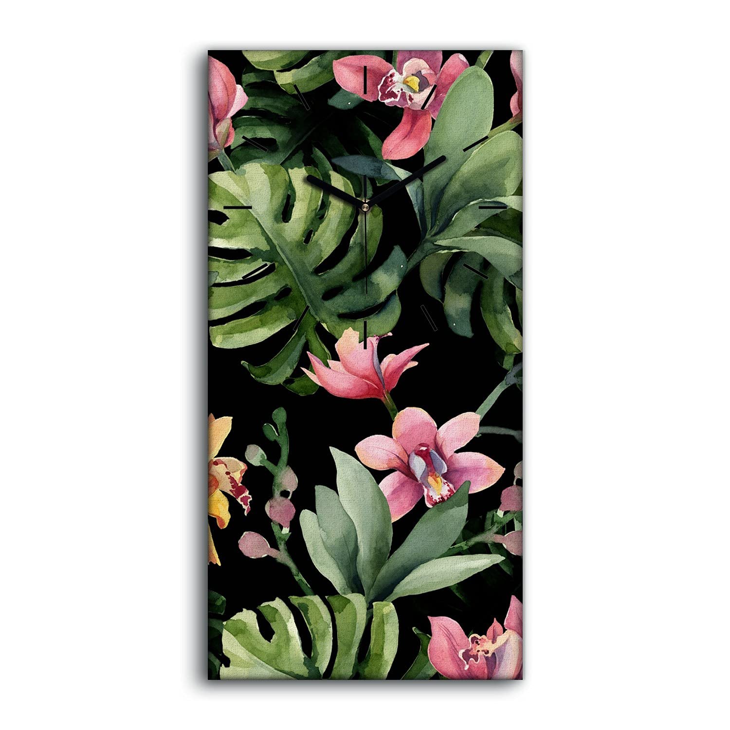Horloge sur toile fleurs 30x60cm Coloray avec aiguilles noires silencieuses pour salon