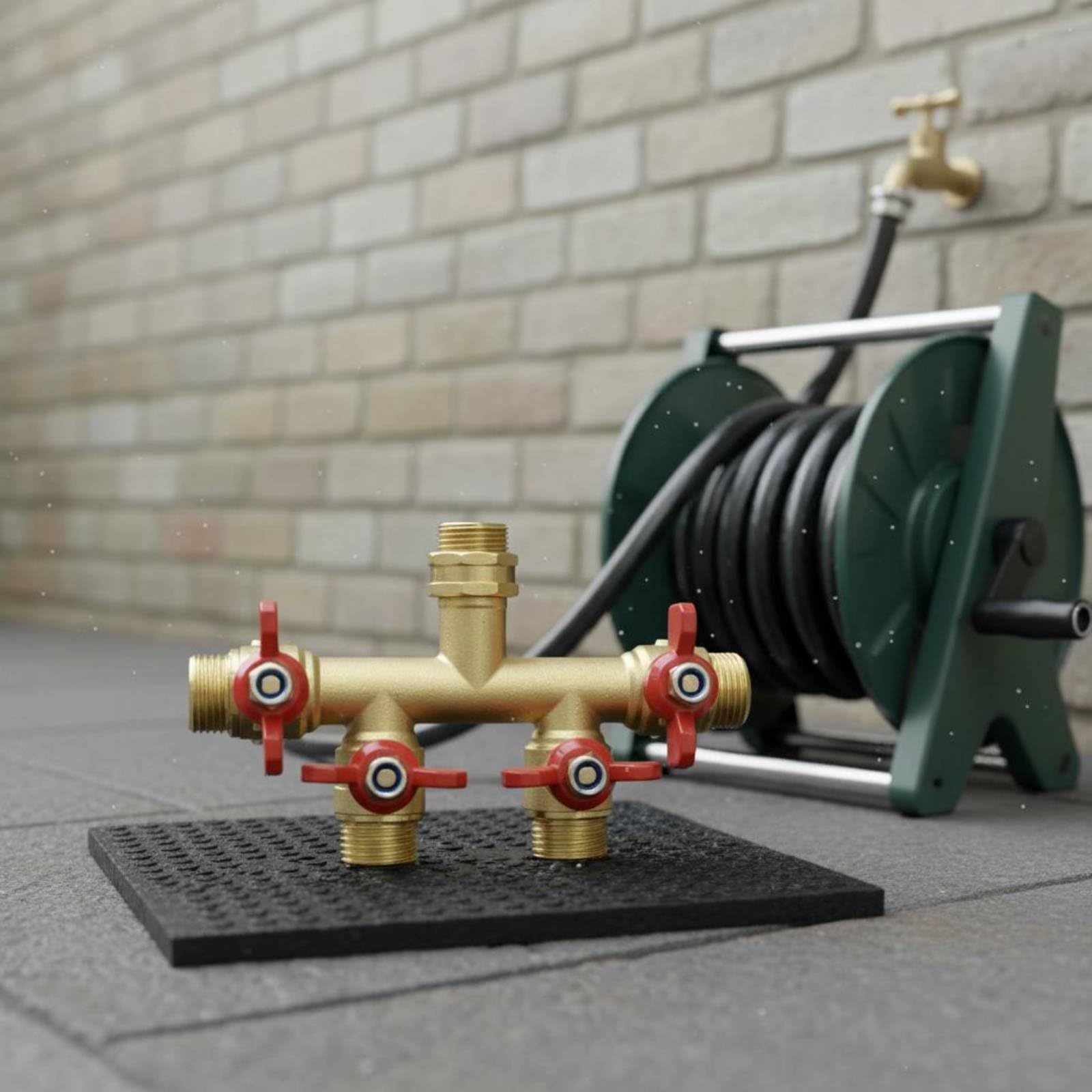 Qianly Sdoppiatore Rubinetto 4 Uscite Alta Portata Deviatore Acqua 4 Vie in Ottone Alto Flusso Valvola Distribuzione Acqua Giardino per Orto