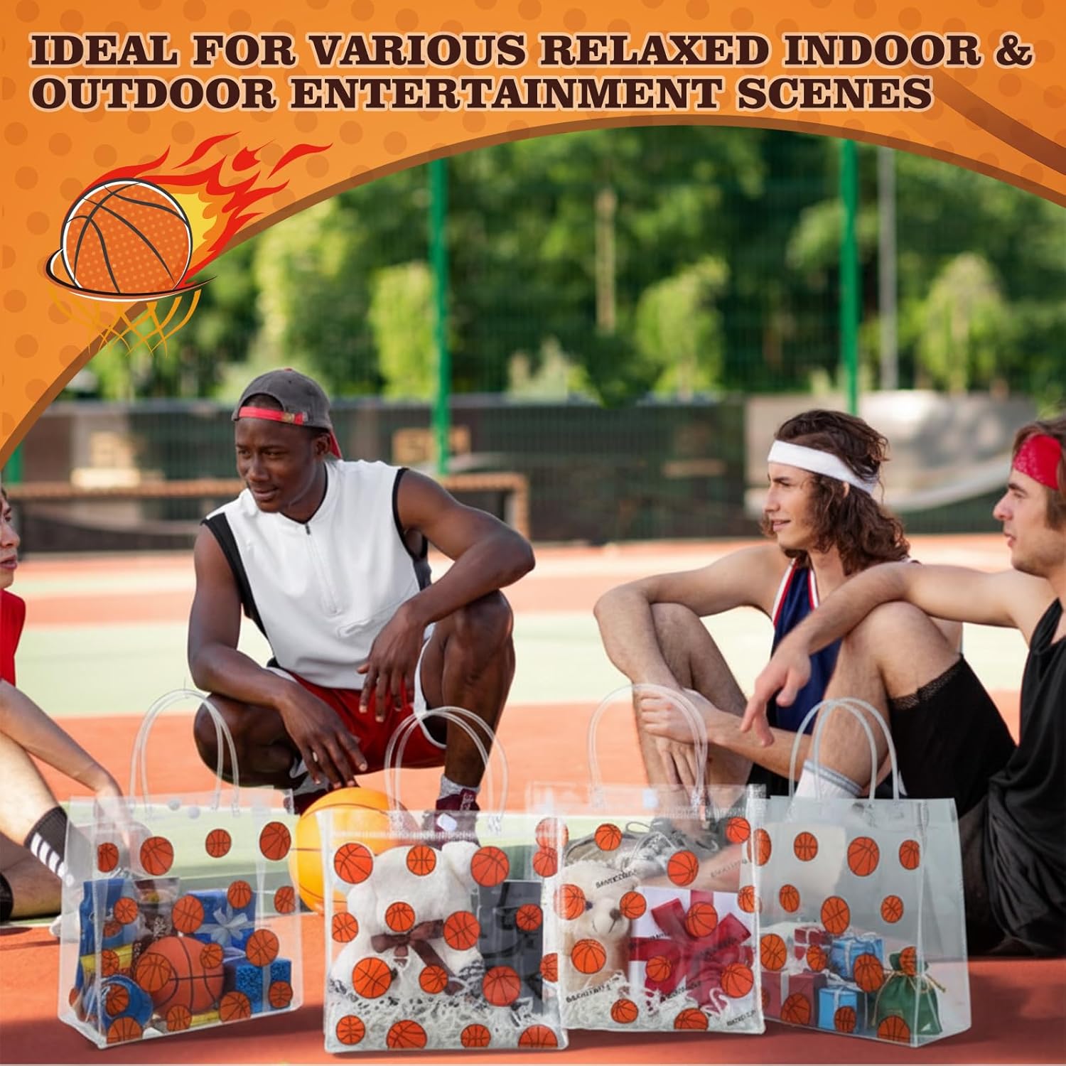 Kosiz 24 Pcs Basketball Clear PVC Gift Goodie Bags with Handles Basketball Theme Party Favor Snack Candy Treat Tote Bag Bulk for Team Gifts Birthday Decorations Supplies, 7.87 x 7.87 x 3.14 Inch - Image 5
