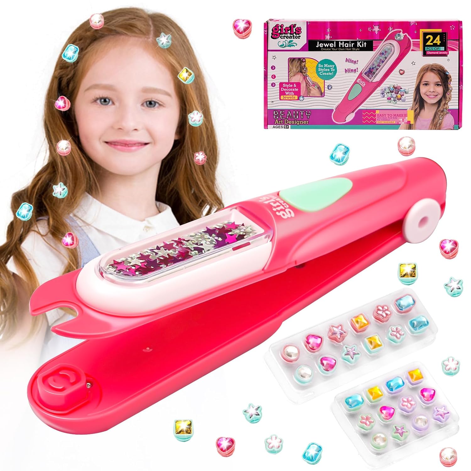 180PCS Hair Bedazzler Kit, Diamond Hair Machine, Glam Styling Tool, Gem Stamper Hair, Hair Glitter Machine, Hair Gemstone Styler, Glam Bling Styling Tool