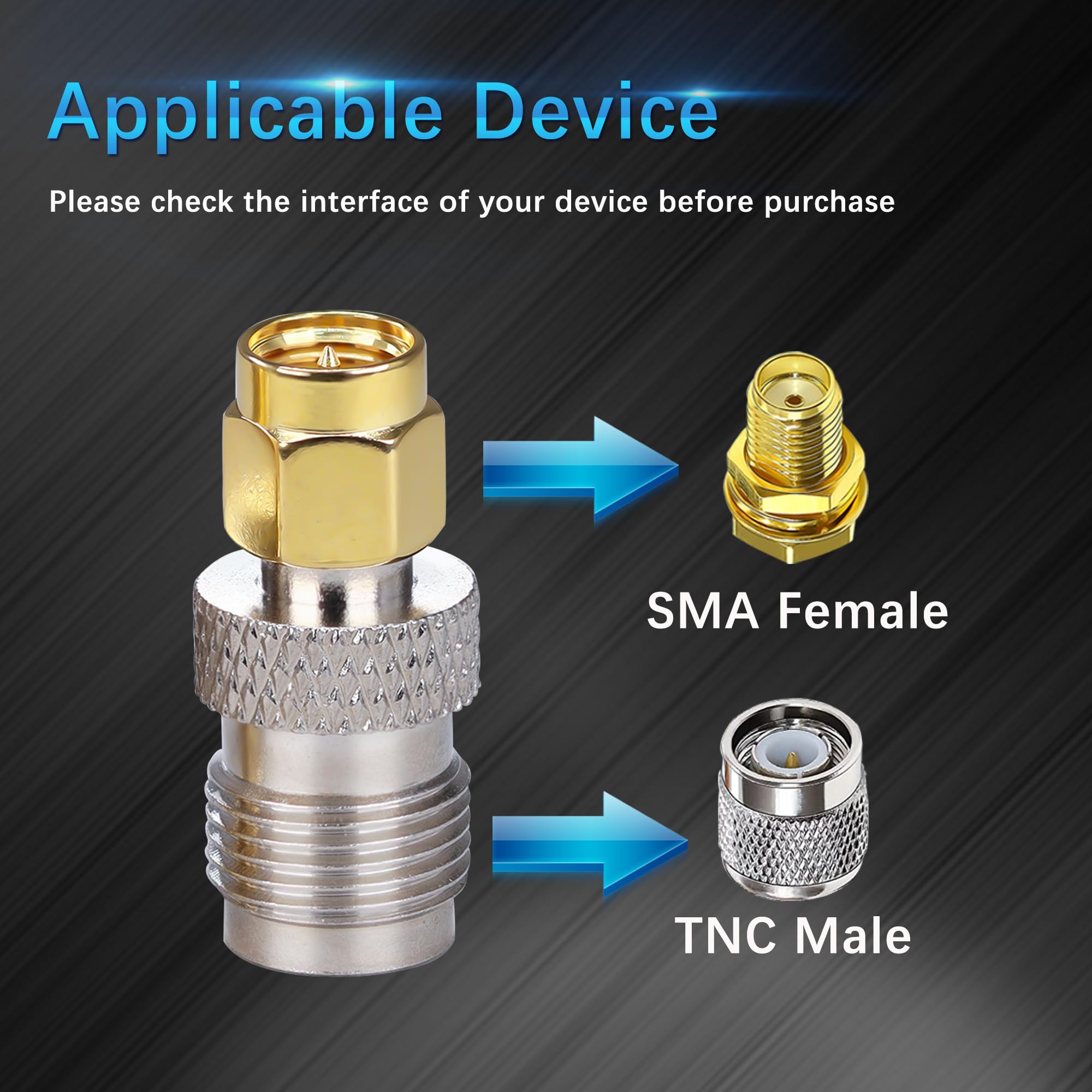 Adaptador SMA a TNC, Conector Coaxial SMA Macho a TNC Hembra 2 Piezas