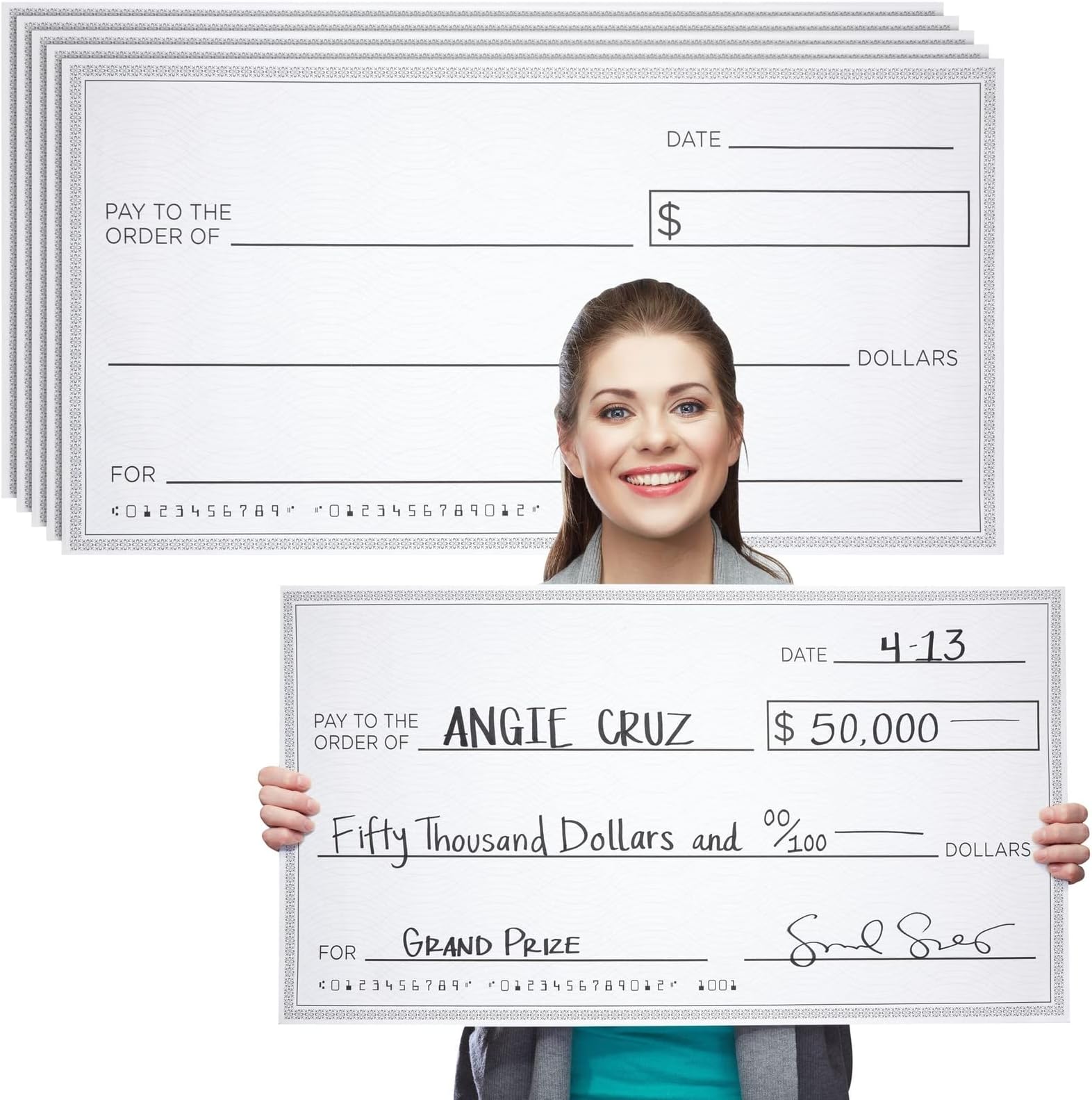 BLUE PANDA 5 Pack Giant Check for Presentations, Awards, Prizes, Fundraisers, Donations, Endowments (30 x 16 In)