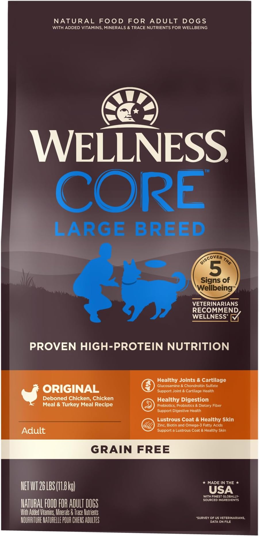 CORE Large Breed Puppy Dry Dog Food, Grain Free Kibble, Natural, High Protein, Chicken and Turkey Recipe, 26 lb Bag