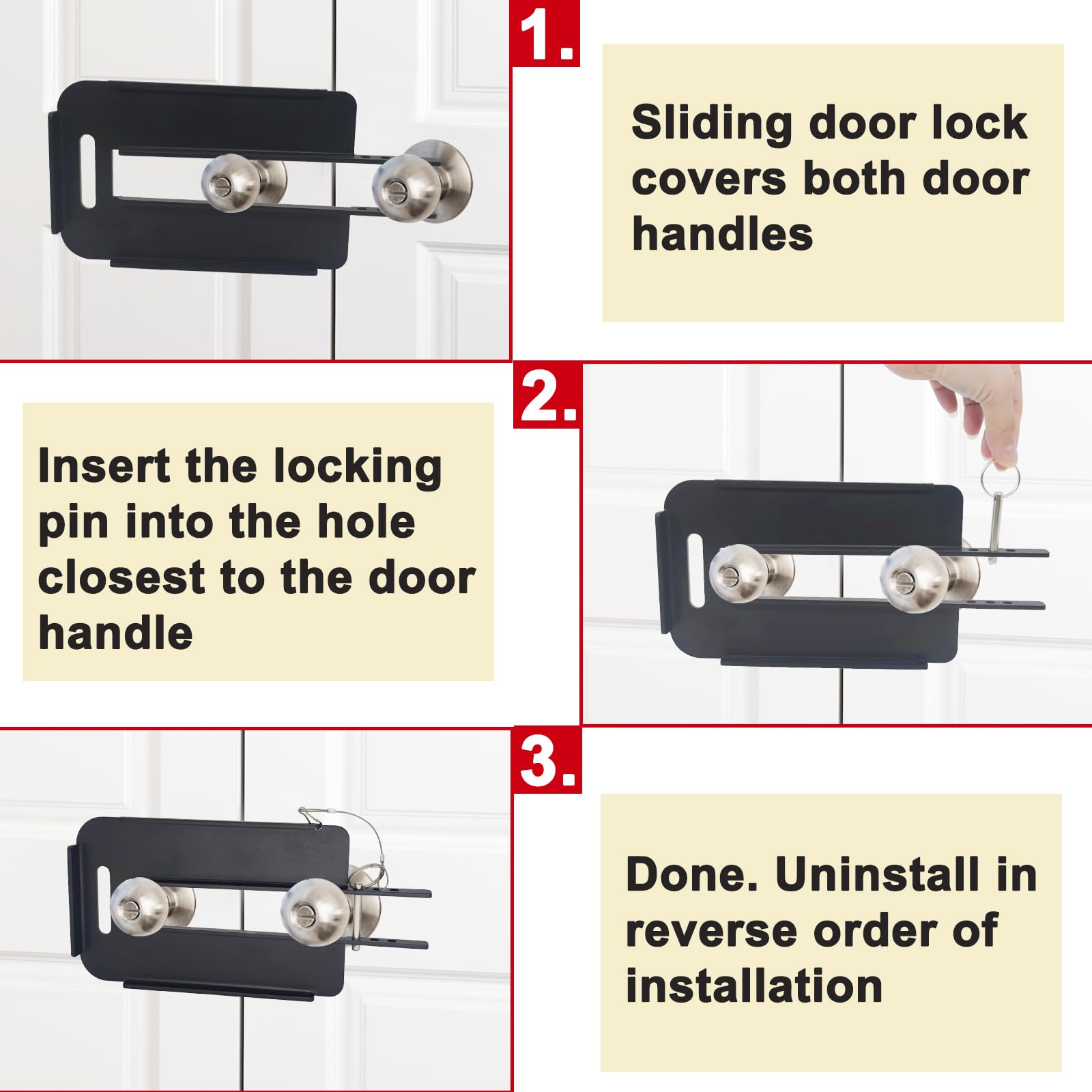 Cerradura de puerta francesa | Cerradura de refuerzo de puerta doble ajustable para puertas francesas seguridad del hogar | Añade alta seguridad para evitar la entrada no autorizada del hogar |