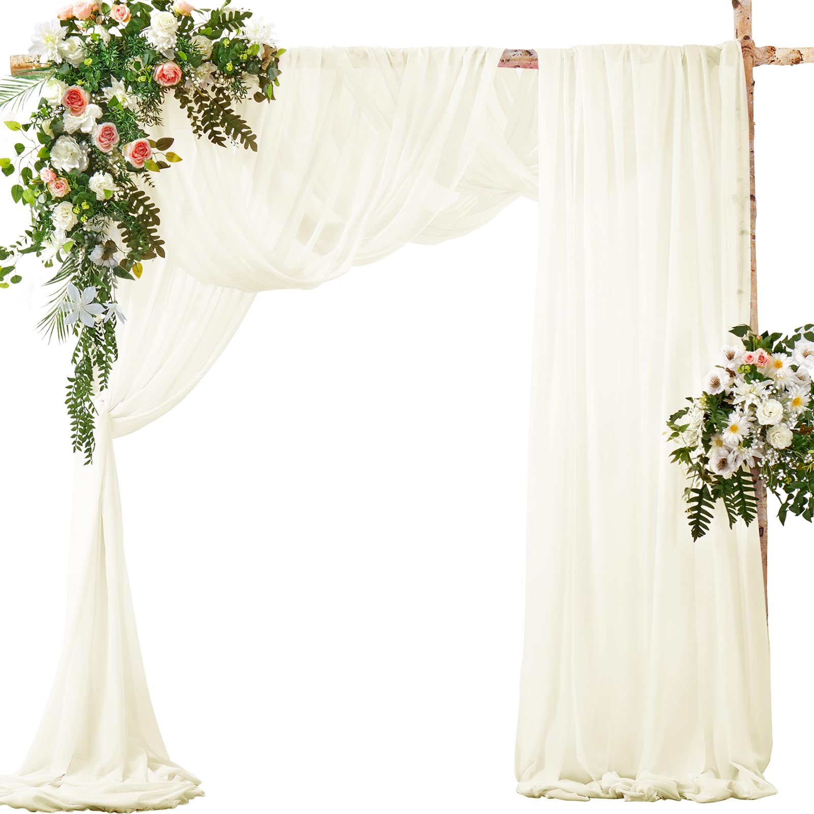 SiinvdaBZX 2 Panels Wedding Arch Draping Fabric Ivory Sheer Drapes