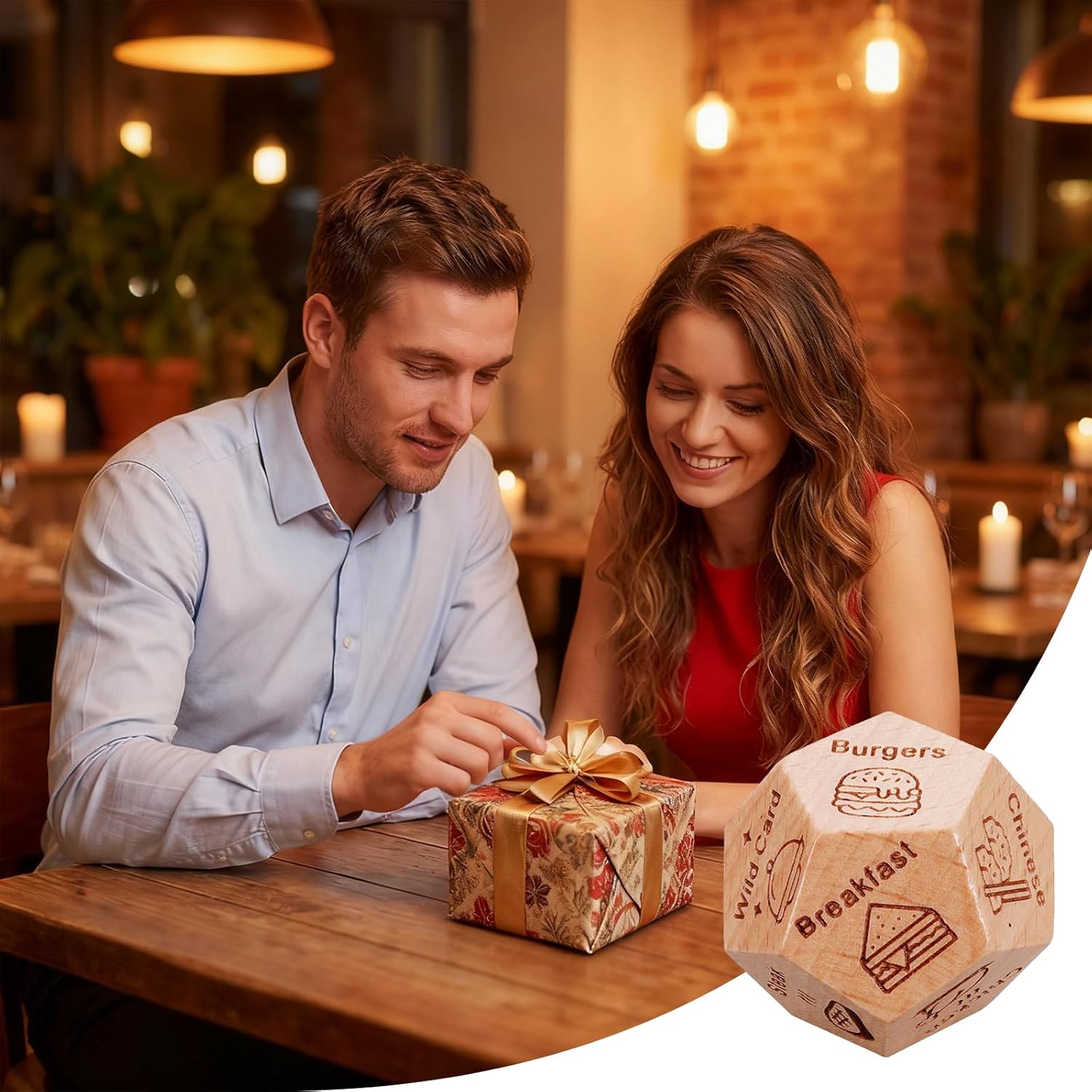 Food Decision Dice Romantic Date Night Game, Wooden Dinner Decider for Couples, Birthday Valentine's Day for Him Her