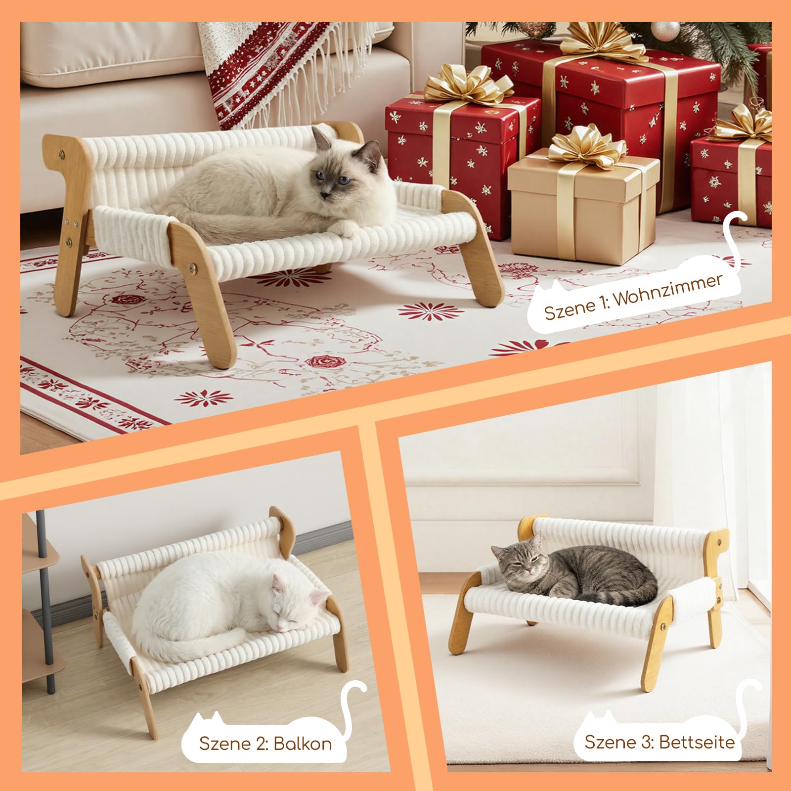 Erhöhtes Katzenbett für Katzen und Kätzchen, Katzensofa mit Abnehmbarem Waschbar Plüschdecke und Ersatzpads aus Sisal, Katzenmöbel zum Schlafen für Alle Katze, All Season Universal, 54x44cm