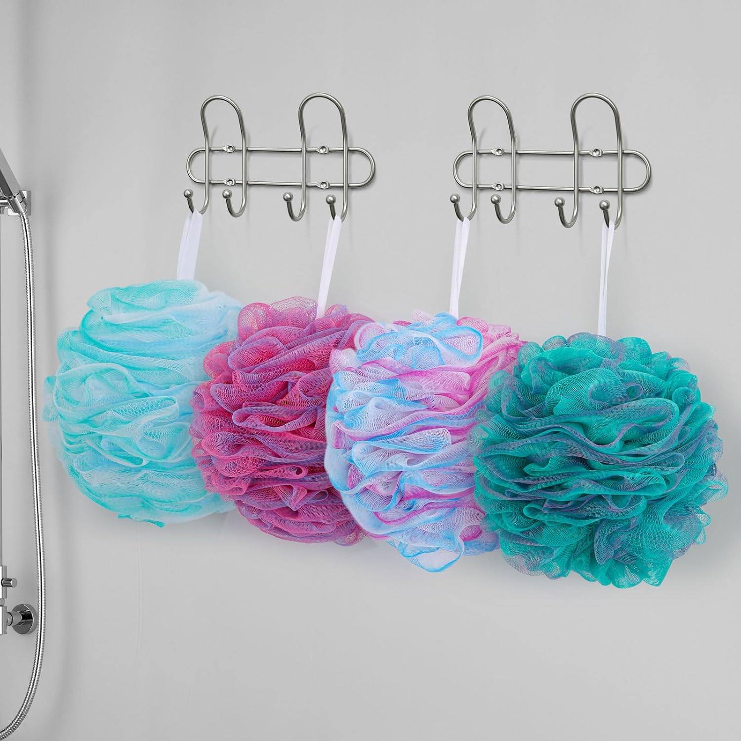 BTYMS XXL Large Loofah 100g/pc, Exfoliating Bath Sponge Body Scrubber Mesh Pouf Bath Scrunchies Shower Puffs - Pack of 4