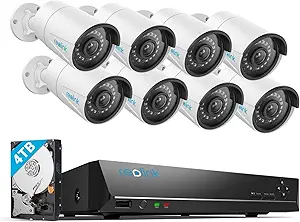 REOLINK 16CH 5MP Home Security Camera System, 8pcs Wired 5MP Outdoor PoE IP Cameras with Person Vehicle Detection, 4K 16CH NVR with 4TB HDD for 24-7 Recording, RLK16-410B8-5MP