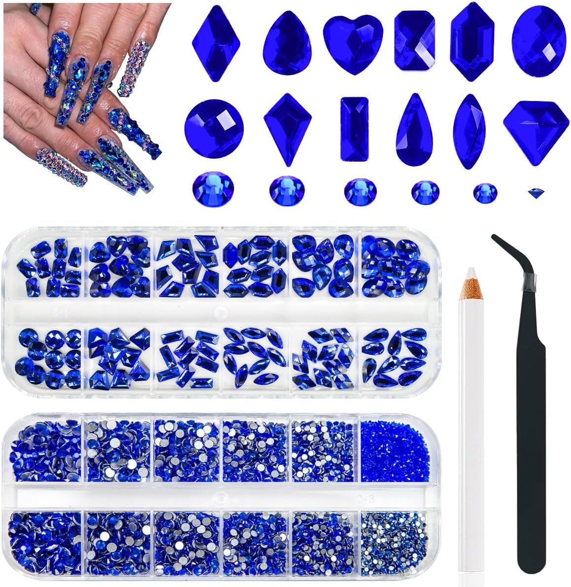 4080Pcs Blue Nail Rhinestones Flatback Royal Blue Sapphire Round Beads K9 Glass Gems Stones Nail Art Gems Diamonds jewels Nail Art Charms Supplies for Nails Face Eyes Makeup DIY Crafts Clothes
