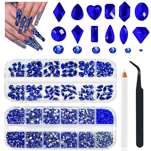 4080 diamantes de imitación azules para uñas, parte trasera plana, cuentas redondas de zafiro azul real, piedras preciosas de vidrio K9, gemas de
