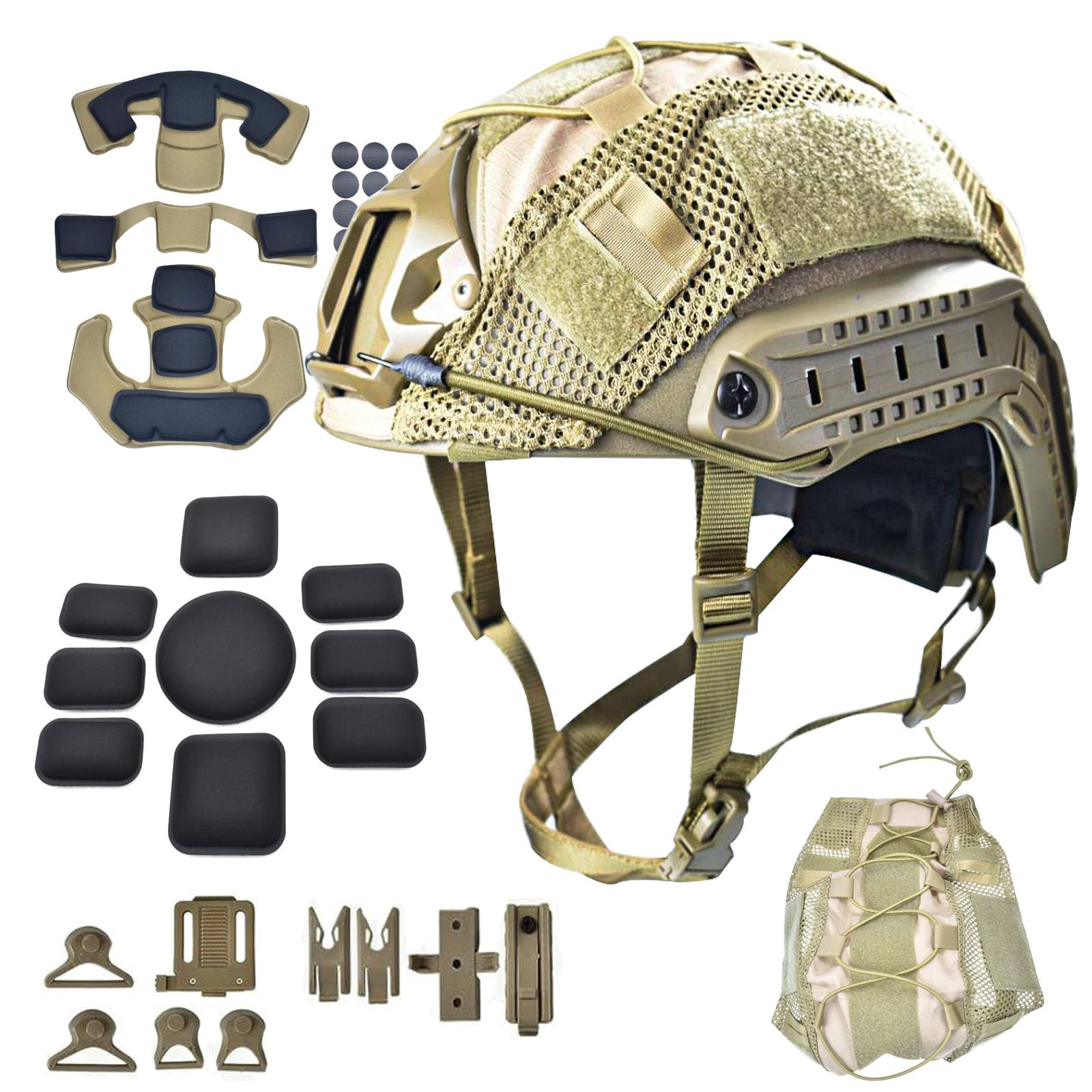 Airsoft Fast Helmet Set with Cover ?Tactical Paintball Helmet Internal Memory Foam Protective Pad Adjustable Size for Adult and Teenager (Tan)